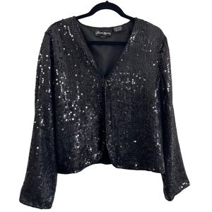 Black Silk Sequins Blazer Size Medium